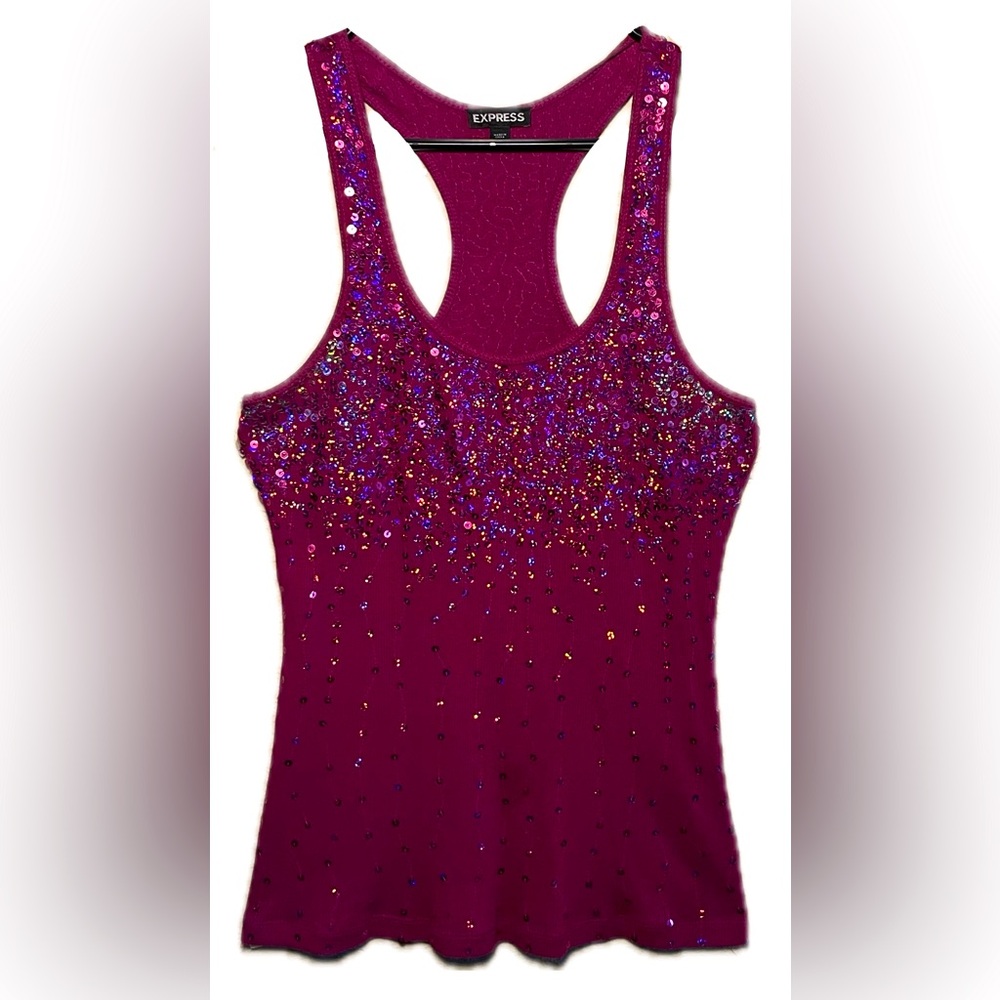 Pink (Magenta) sequins embellished tank top